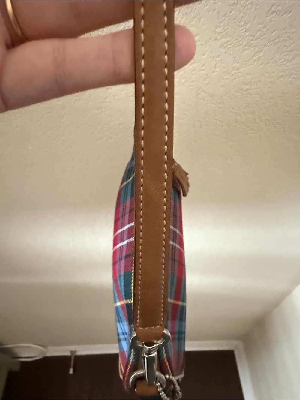 Coach Red & Blue Plaid Shoulder Bag with Tan Trim - Picture 7 of 11